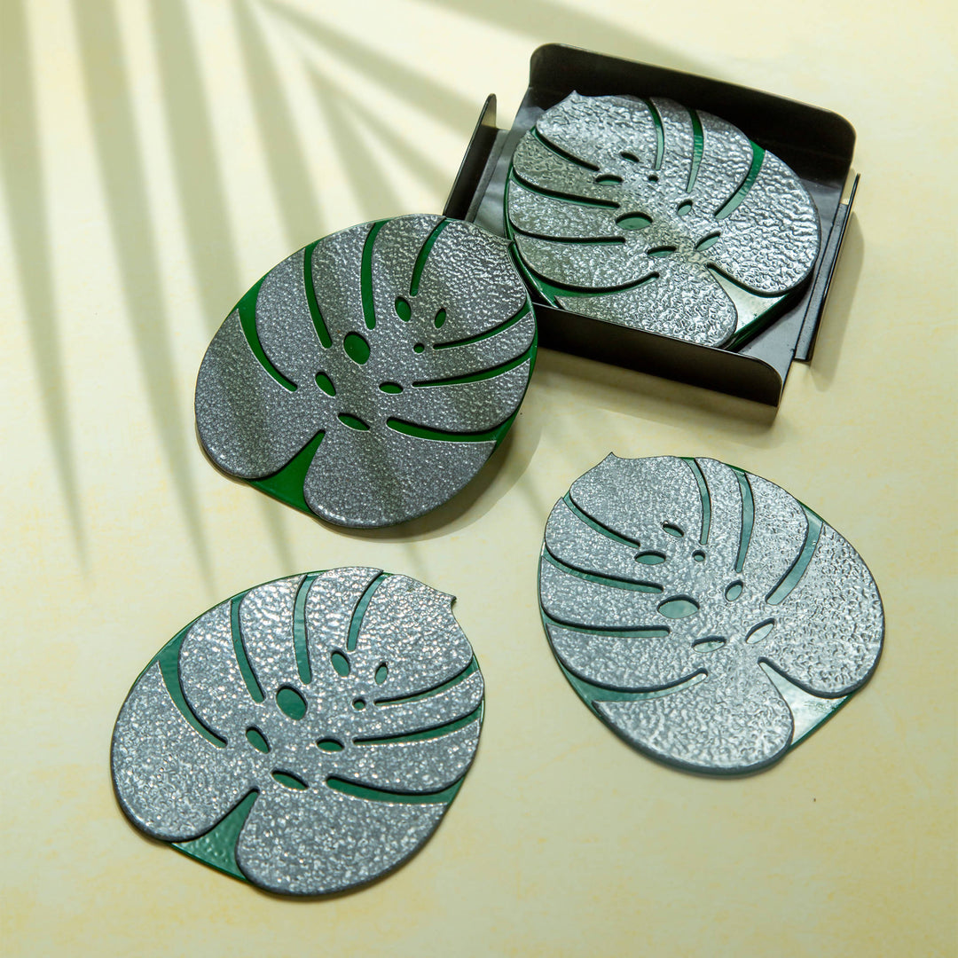 Leaf Coaster Set with Holder