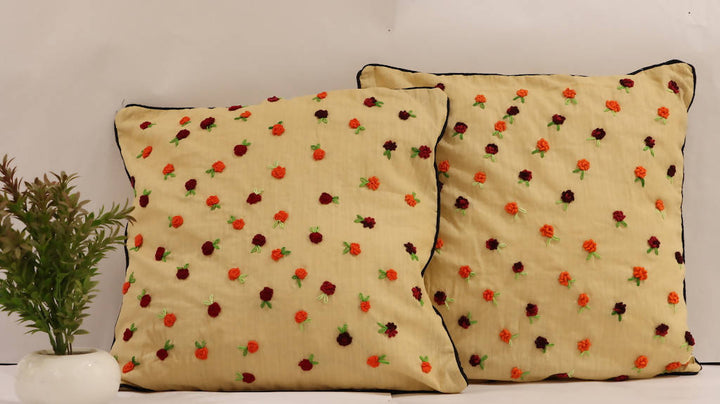 Yellow Embroidered Cushion Covers