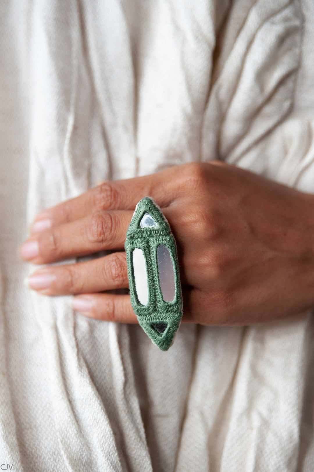 Green Statement Mirror Ring