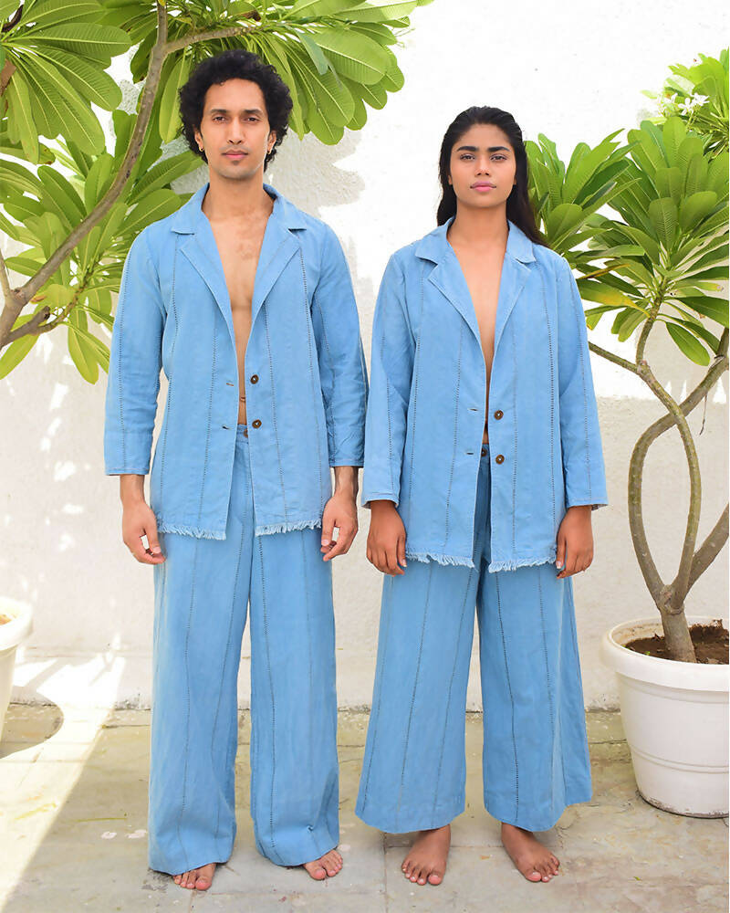 Unisex Blue Linen Jacket