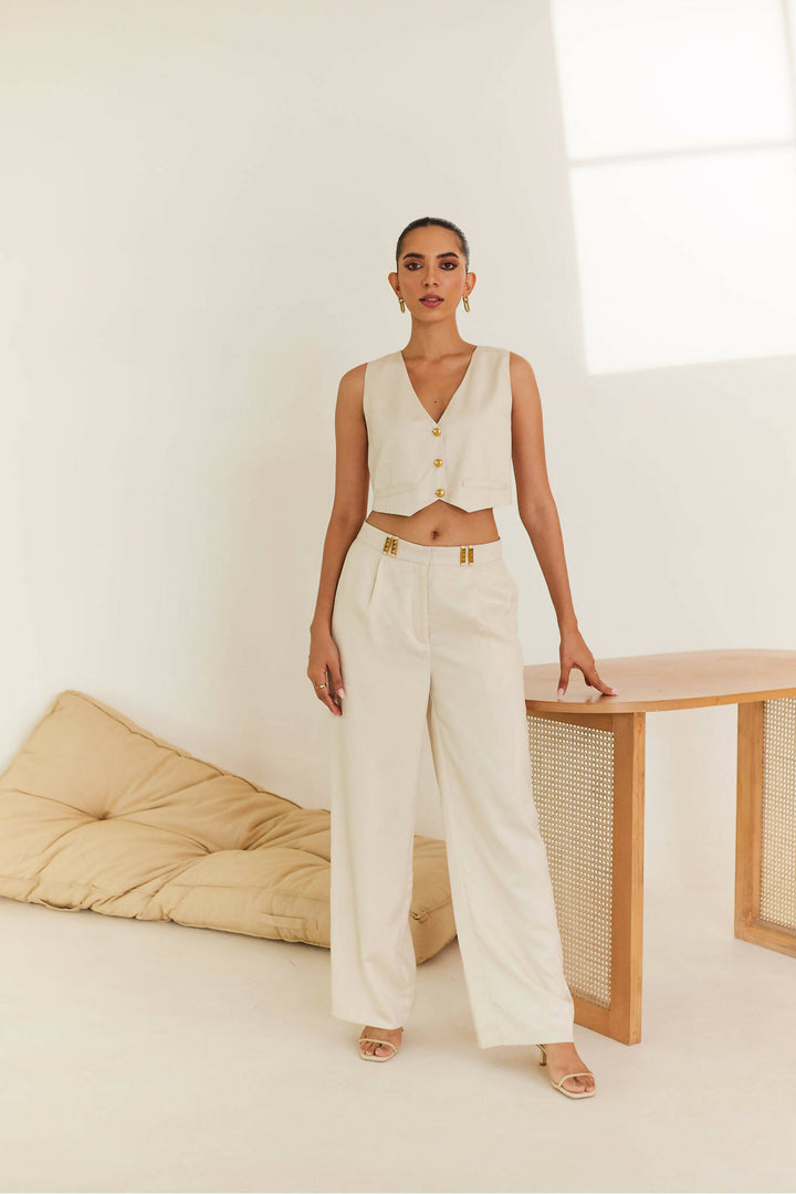 Cream Vest With Golden Buttons