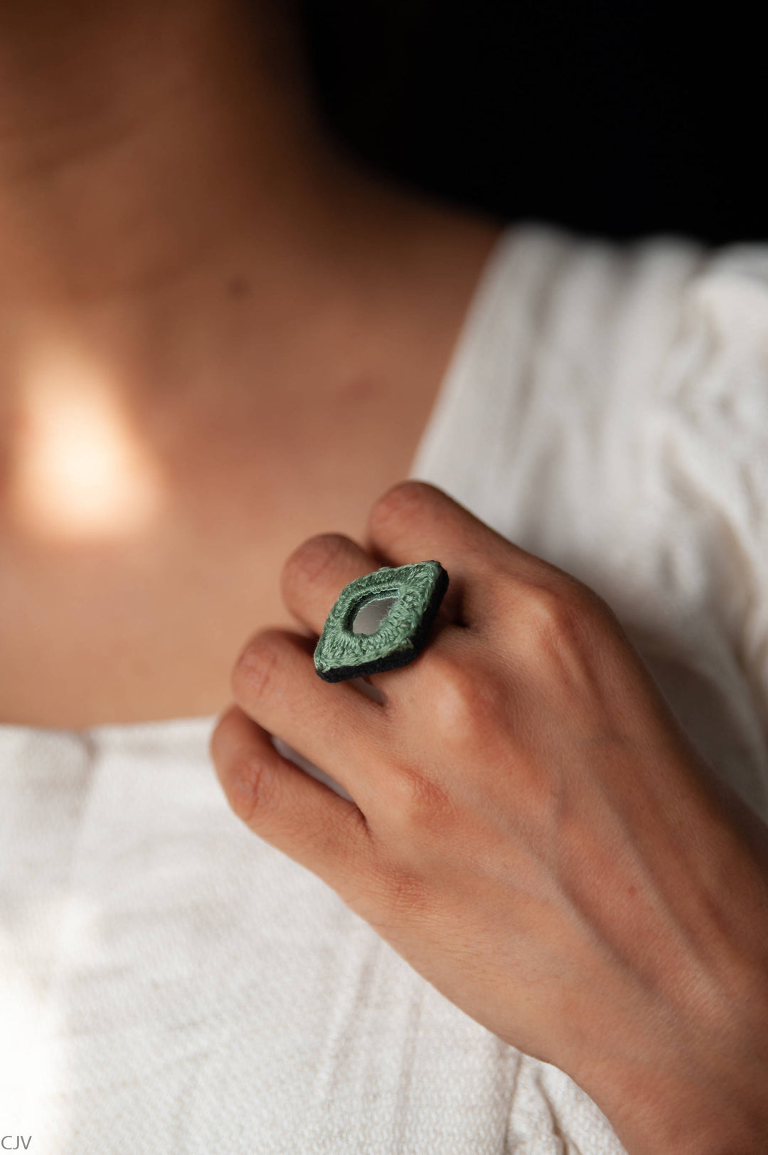 Green Diamond Mirror Ring