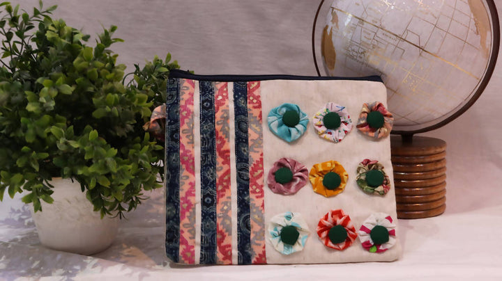 Stripe-Printed Flower Pouch