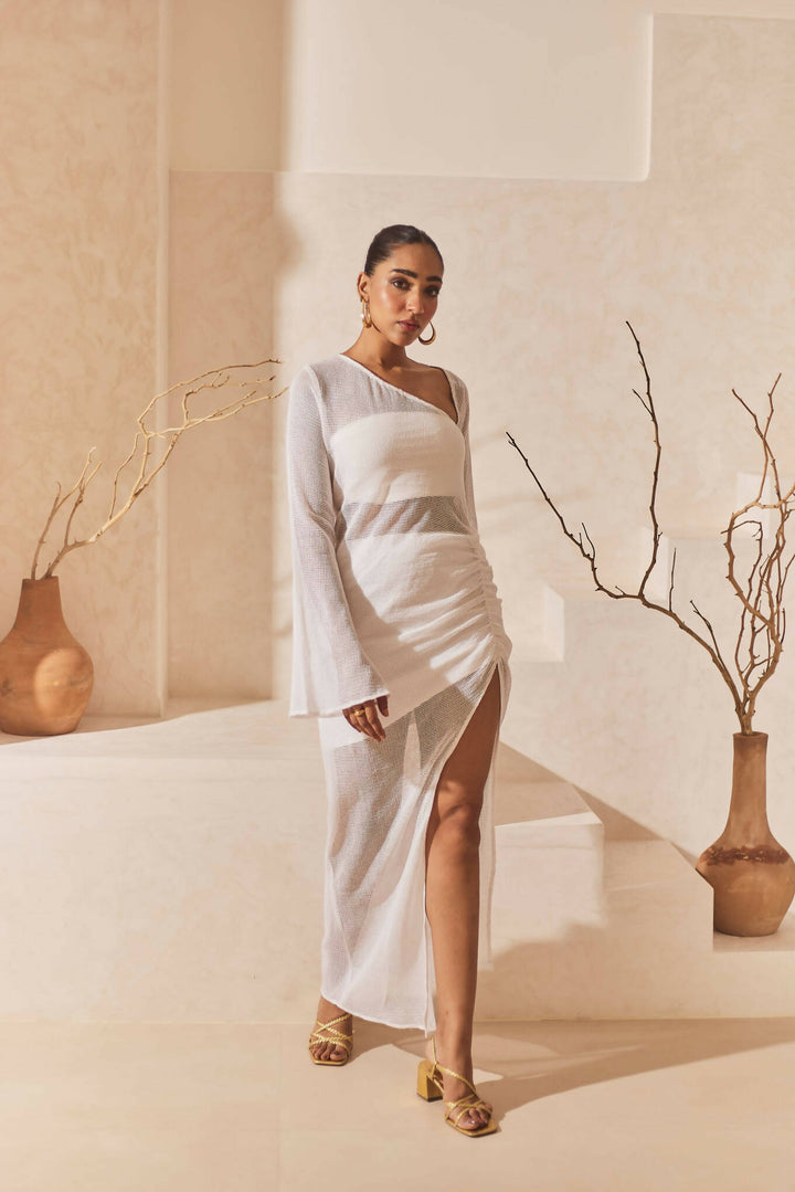 White Mesh Midi Dress