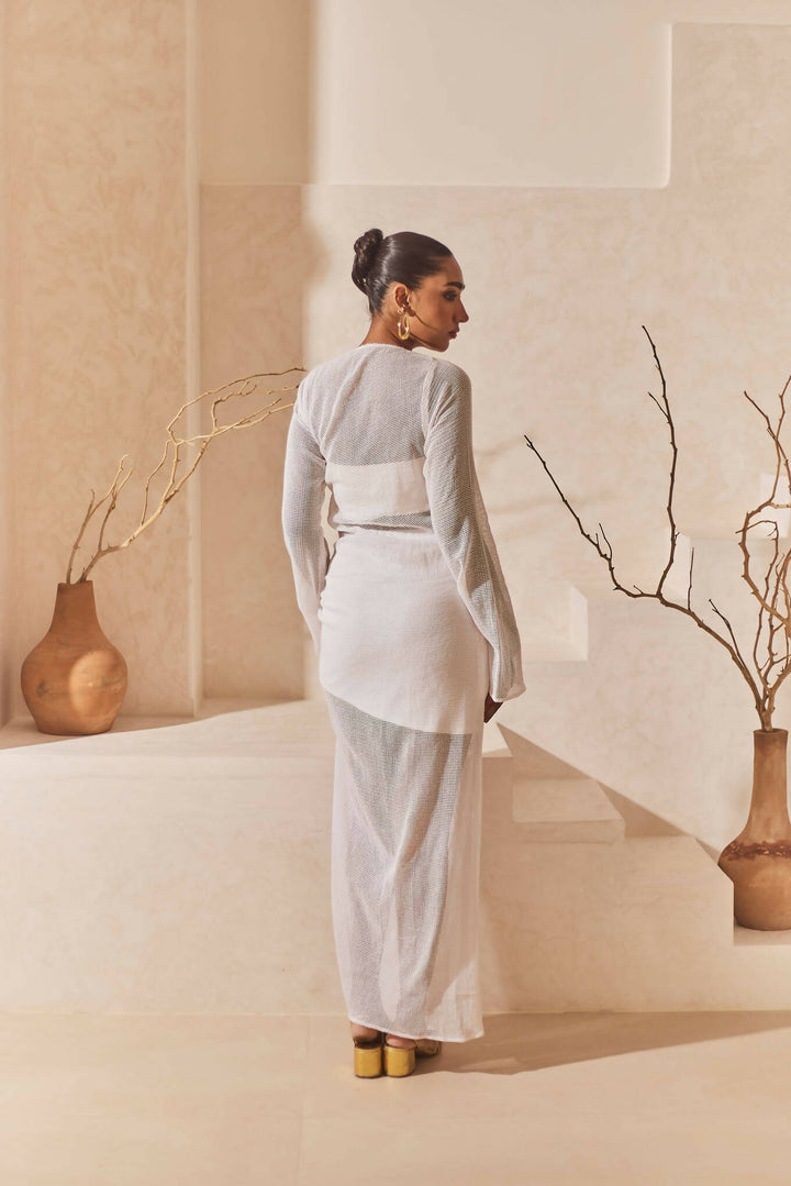 White Mesh Midi Dress