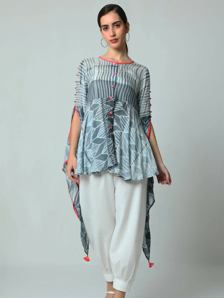 Asymmetric top with butterfly sleeves