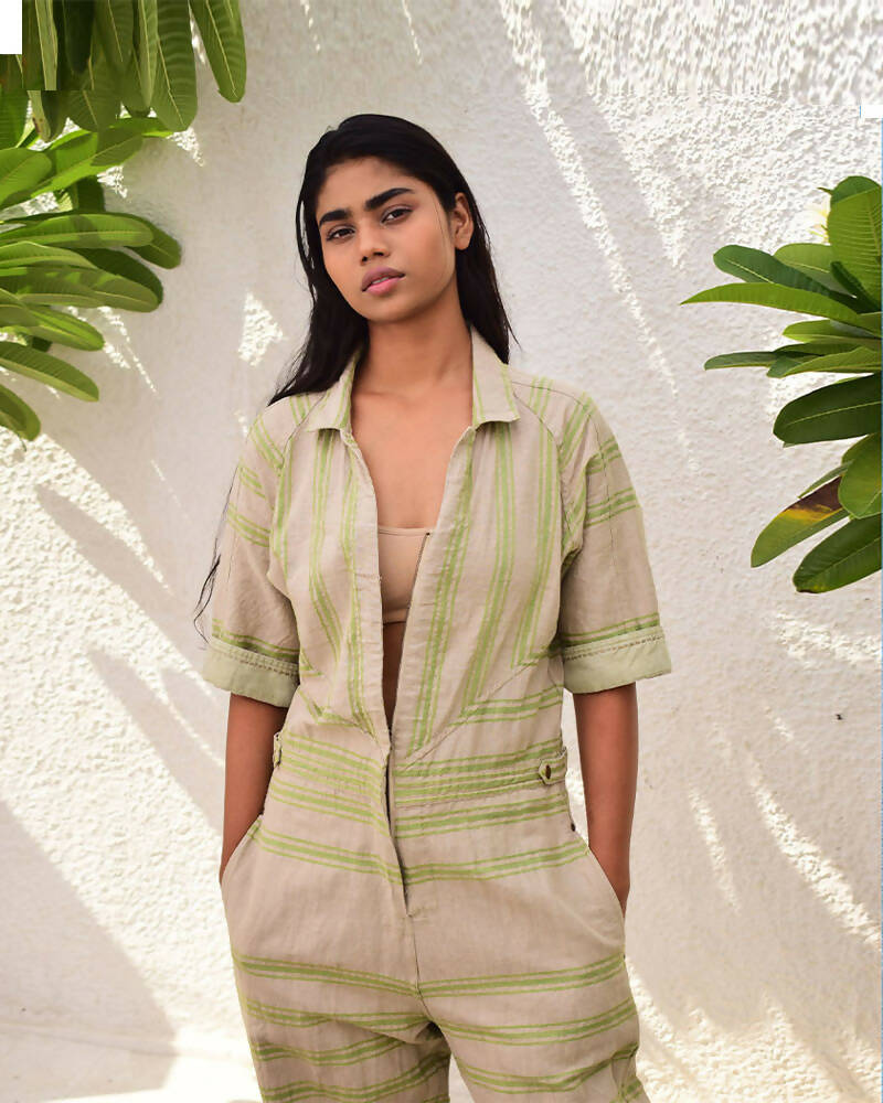 Unisex Striped Linen Jumpsuit