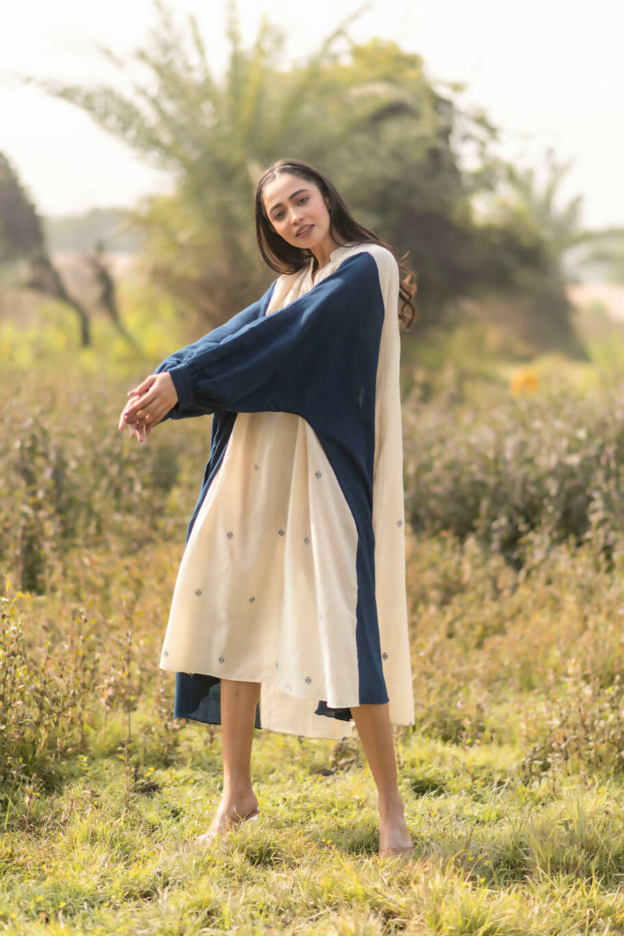 Cream-Indigo Box Dress