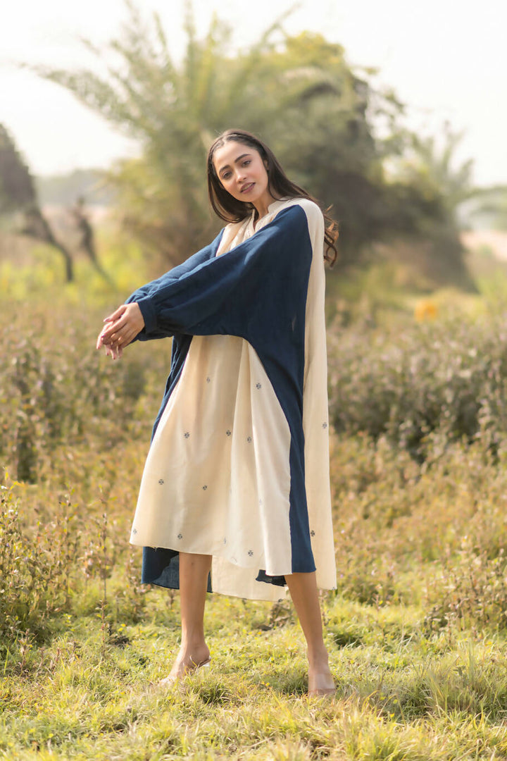 Cream-Indigo Box Dress