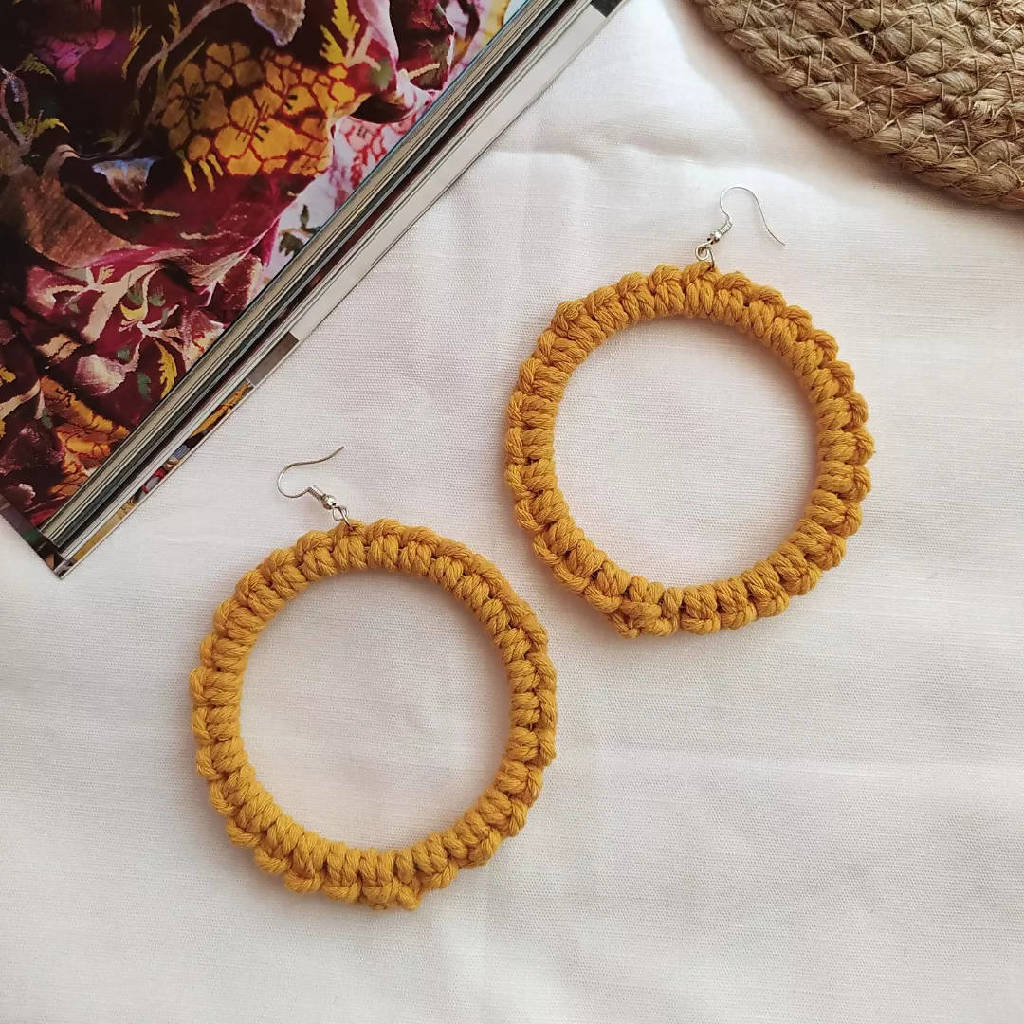 Mustard Macramé Hoops