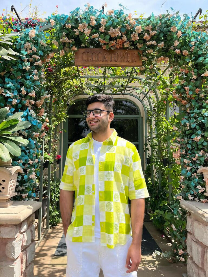 Unisex Yellow Block Print Shirt
