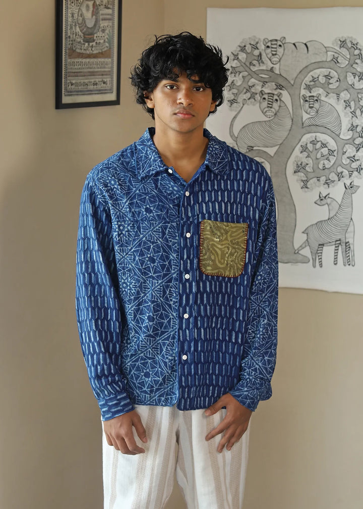'Ambar' Unisex Indigo Khadi Shirt