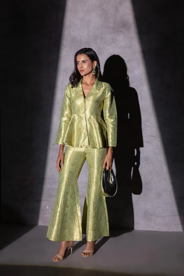 Golden Sage Peplum Top with Flared Pants