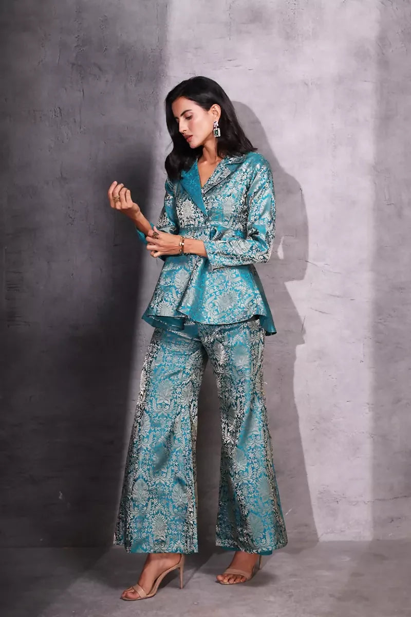 Coral Peplum top with Flared pants