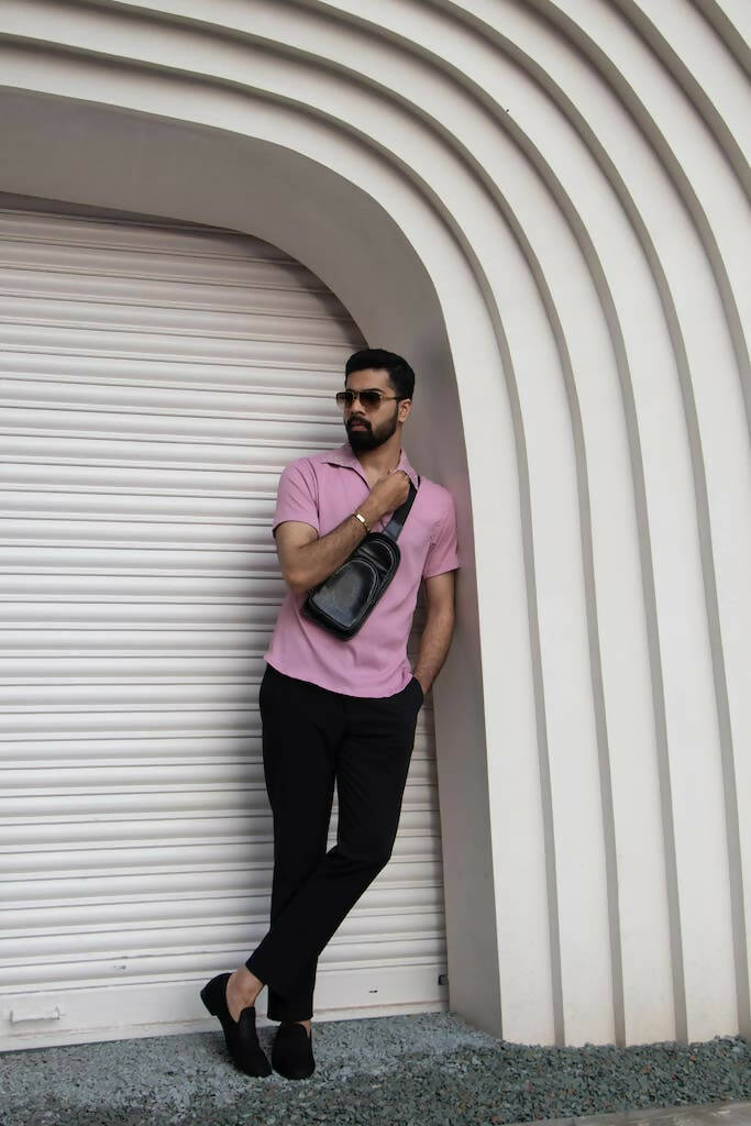 Baby Pink Shirt With Printed Collar