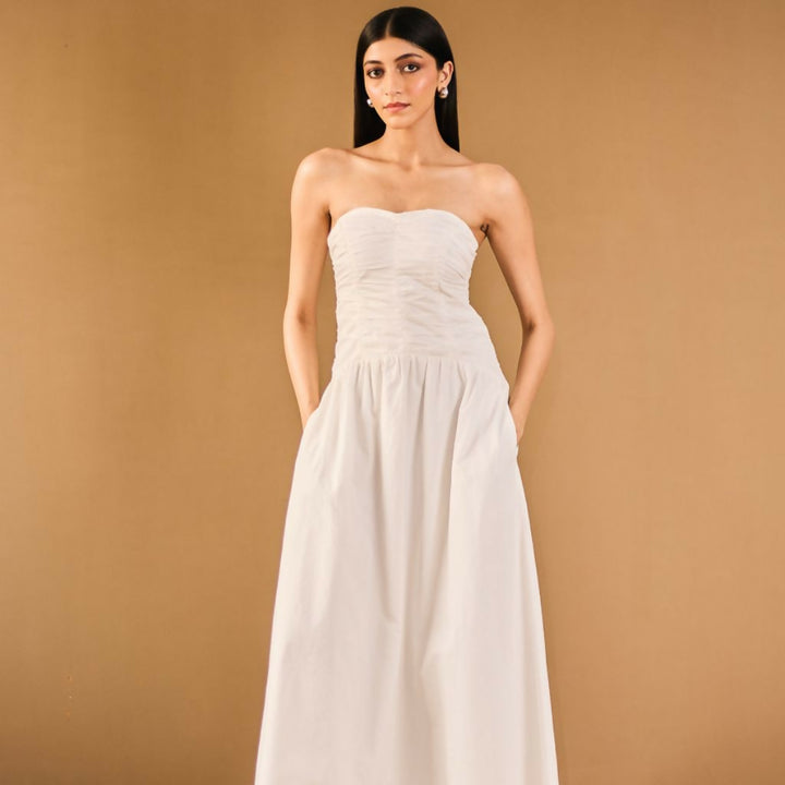 White Strapless Midi Dress