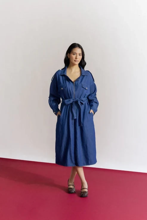 Classic Indigo Trench Coat
