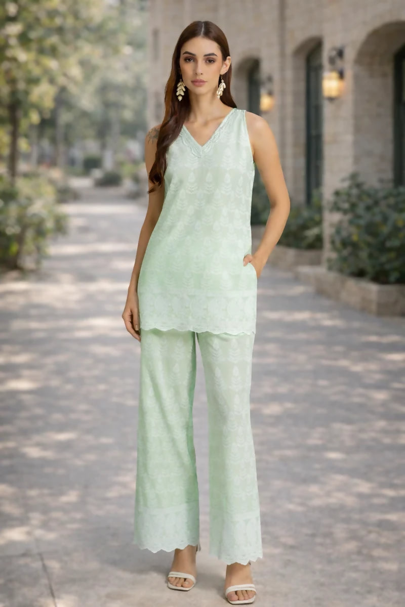 Sage Green Embroidered coord set