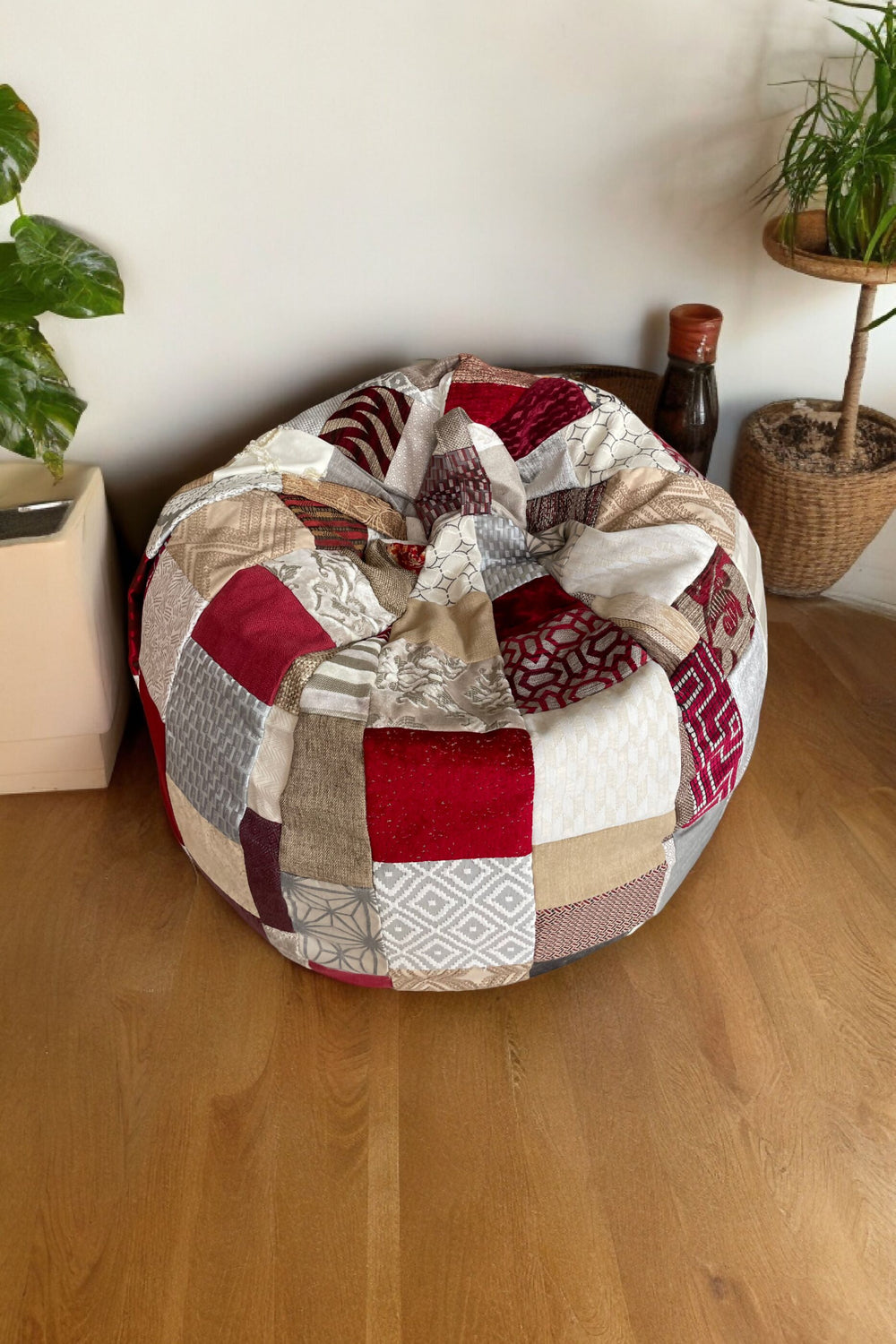 Red & Beige Patchwork Beanbag