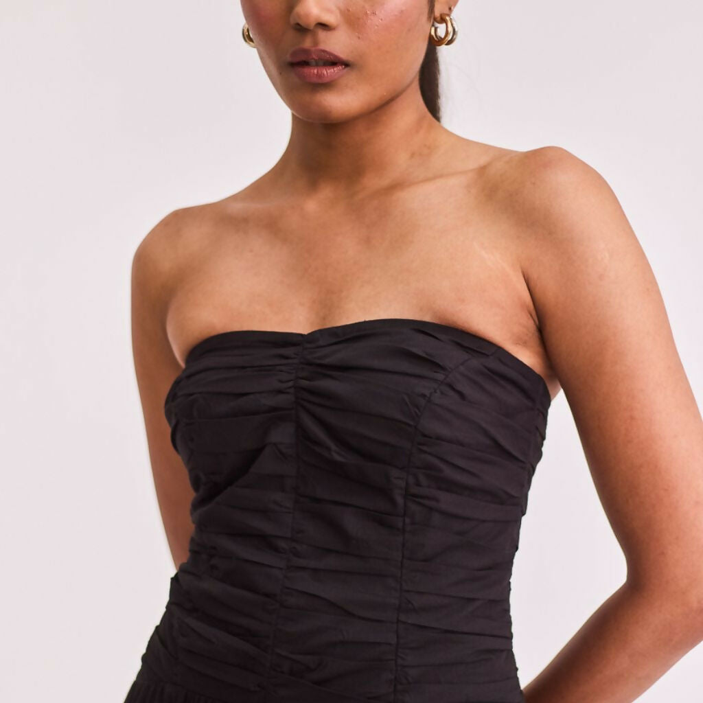 Black Strapless Midi Dress