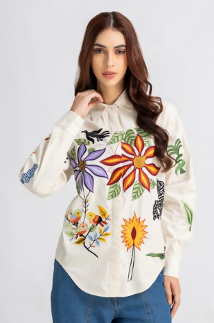 Wildflower Embroidered Shirt Beige