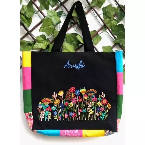 Black Floral Fusion Tote Bag
