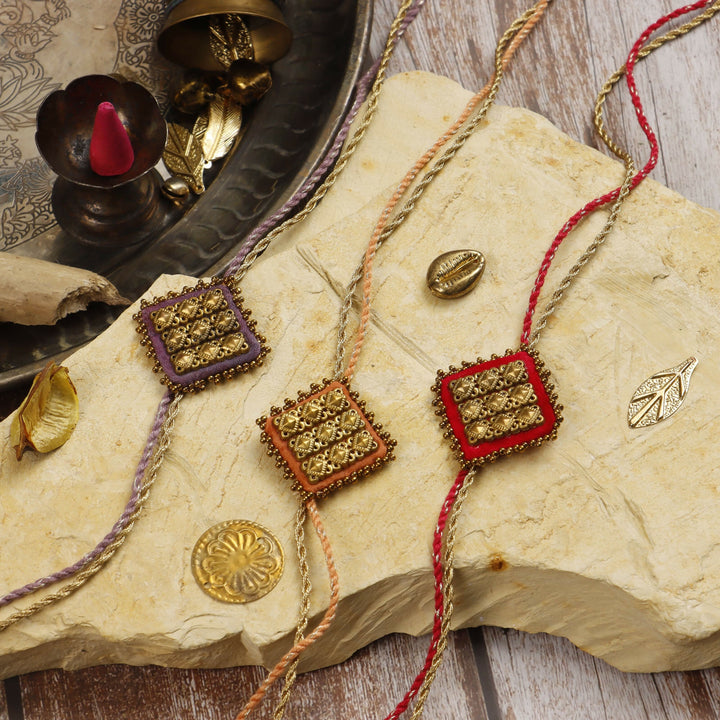 Magestic Square Handcrafted Rakhi - Set of 3