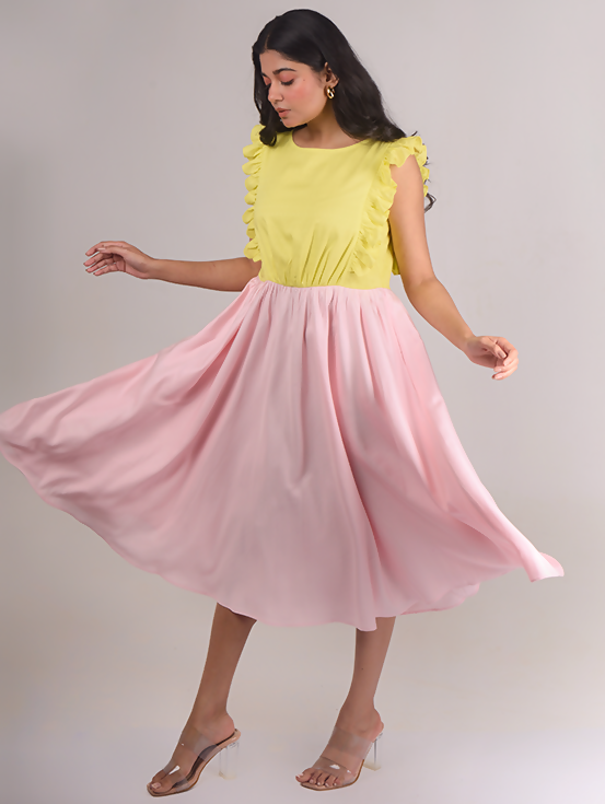 Ruffled dress - Yellow & Pink