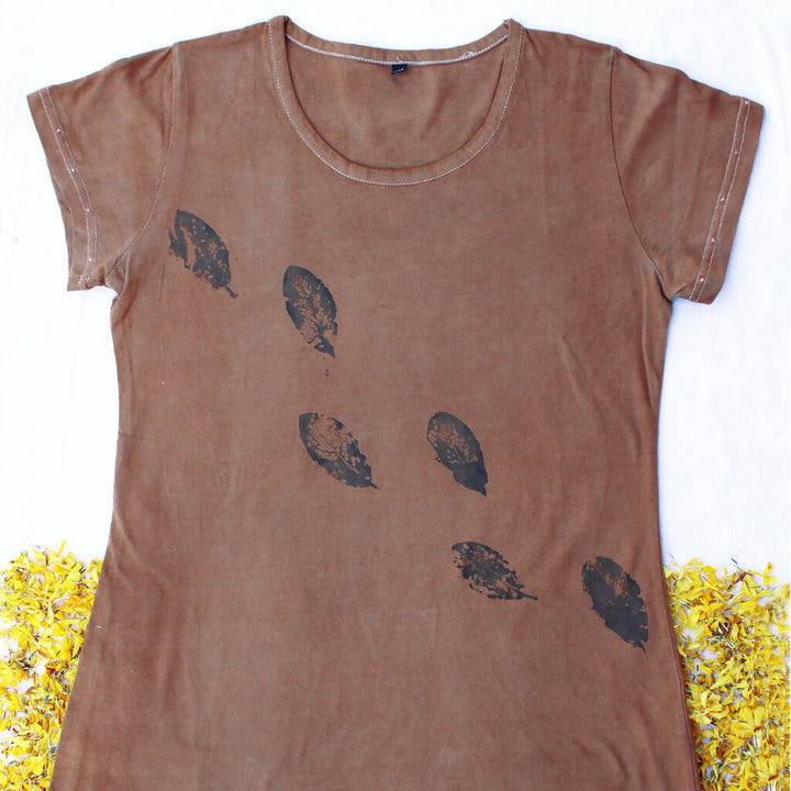 Eco-Printed Brown Cotton T-shirt