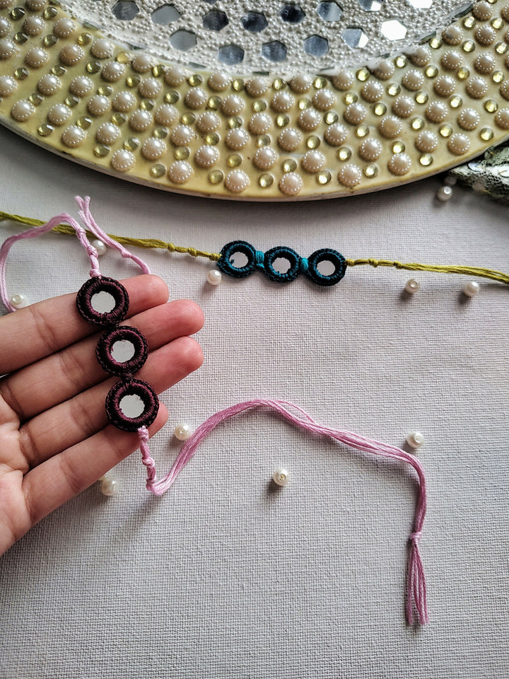 Multicolor Crochet Mirror Rakhi 
