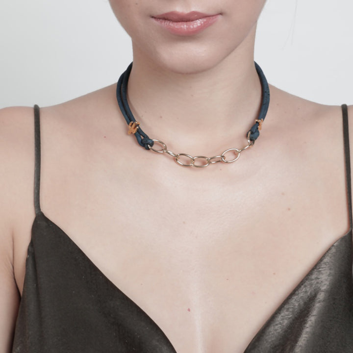 Arizona Bold Gold Necklace in Navy Blue