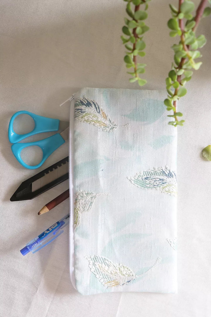 Blue Purity Leaves Embroidered Multipurpose Pouch