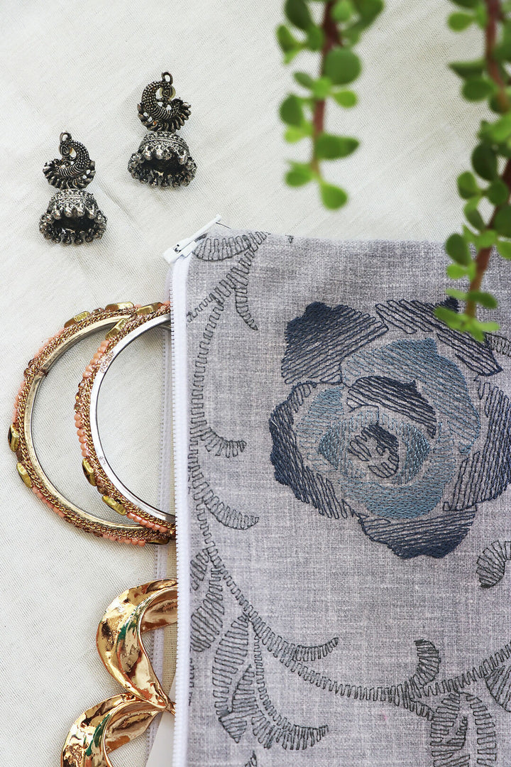 Grey Flora Printed Multipurpose Pouch