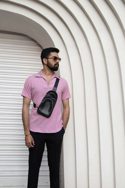 Baby Pink Shirt With Printed Collar