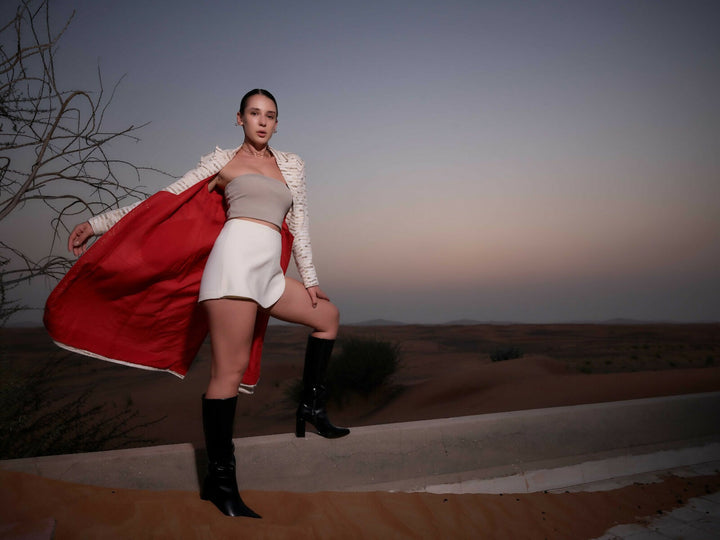 Beige and White Latifa Coat