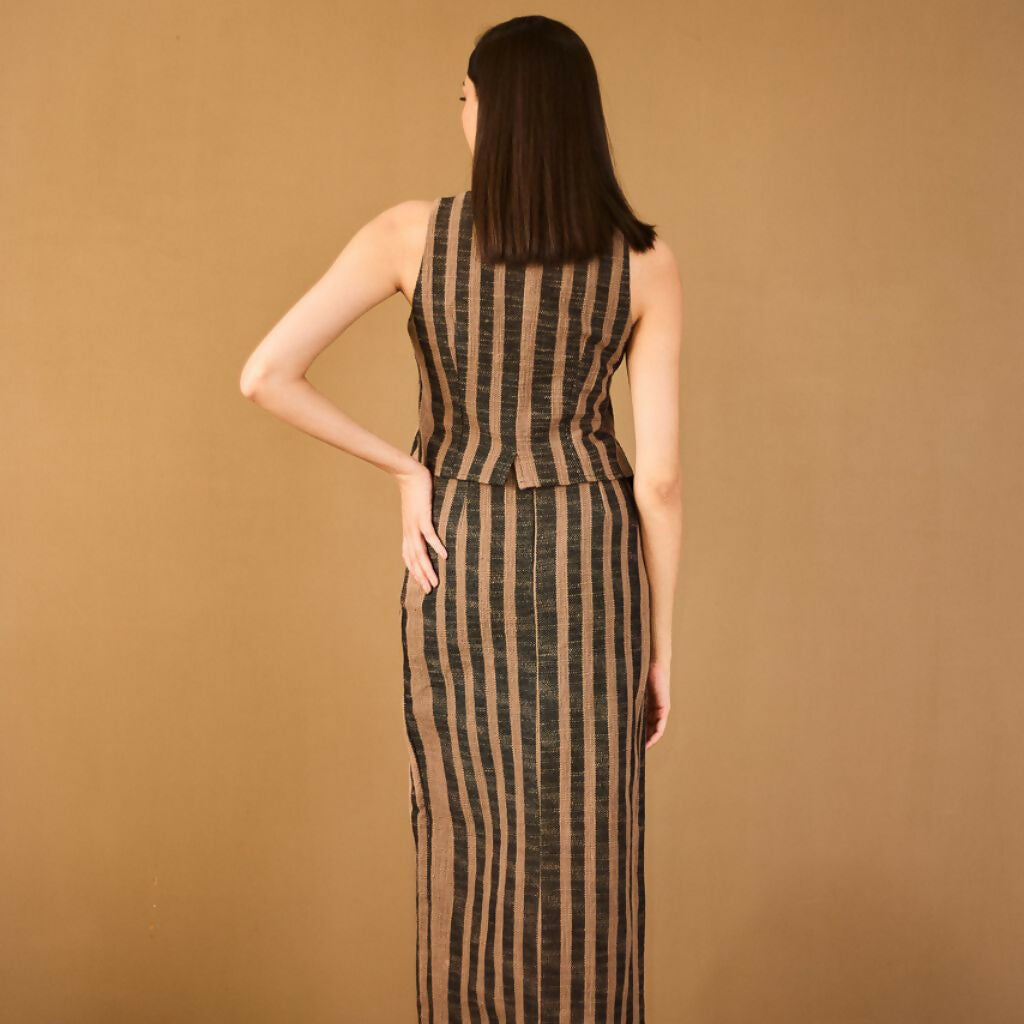Brown Striped Vest & Maxi Skirt Set