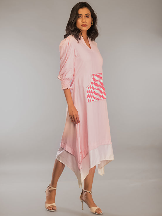 A-line Dress with Handwork - Light pink