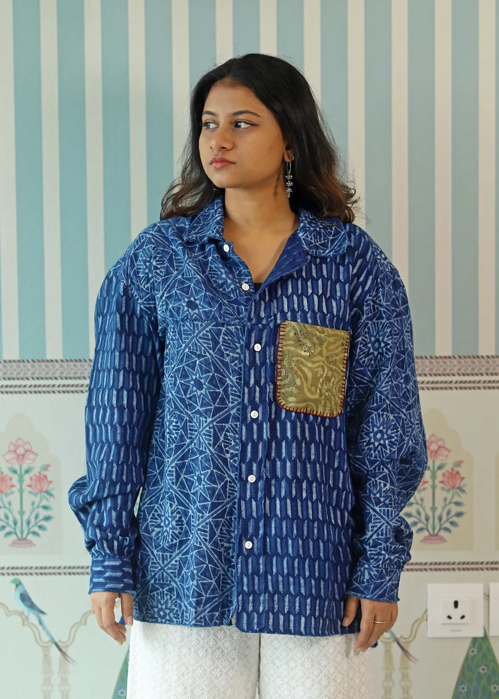 'Ambar' Unisex Indigo Khadi Shirt