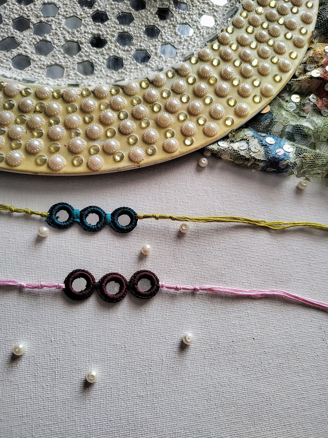 Multicolor Crochet Mirror Rakhi 
