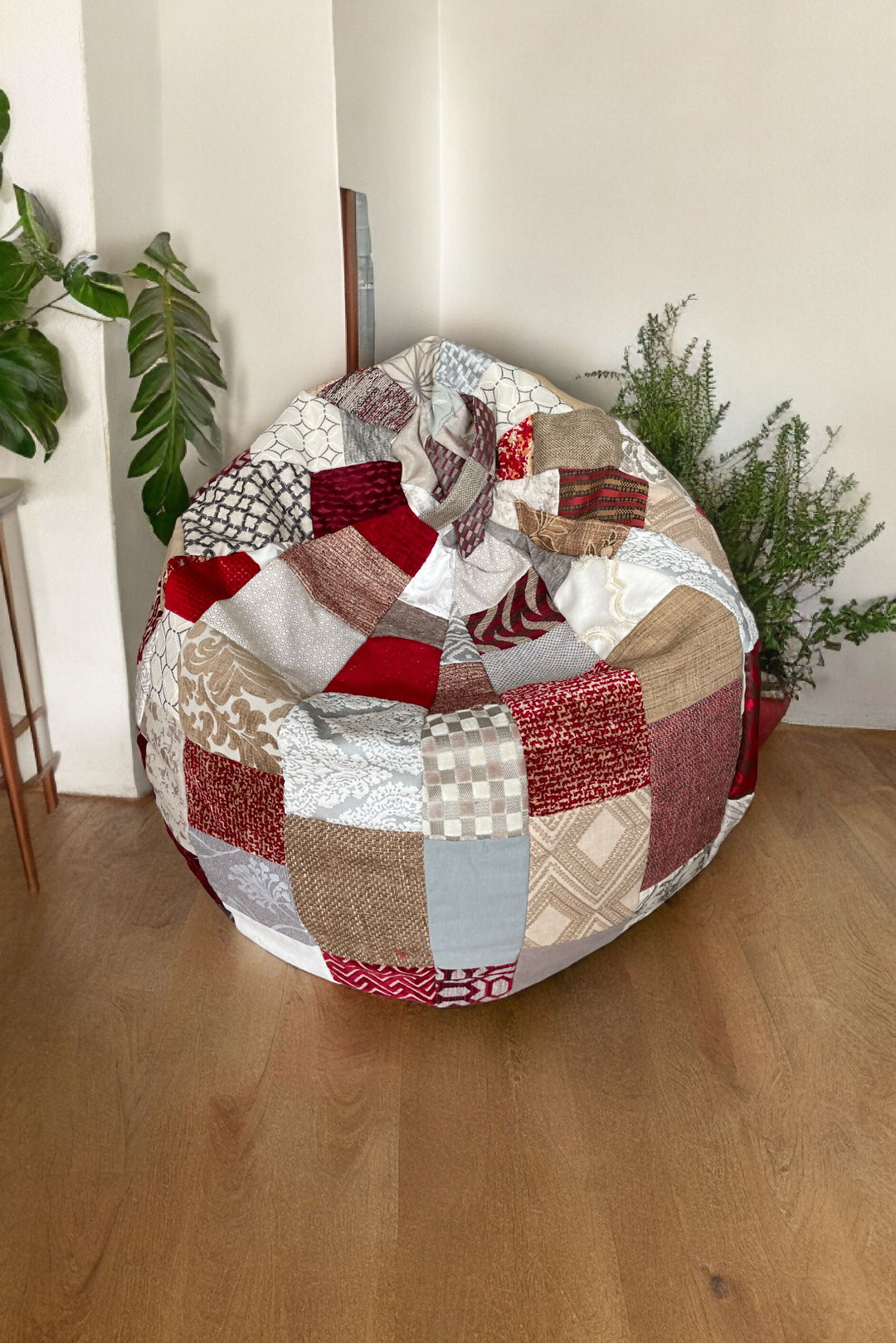 Red & Beige Patchwork Beanbag