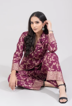 Wine Brocade Coord set