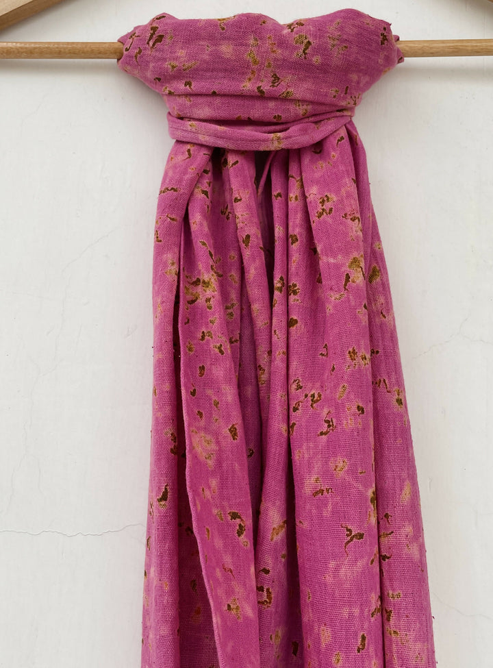 Eco-printed Kala Cotton Stole - Pink with Yellow