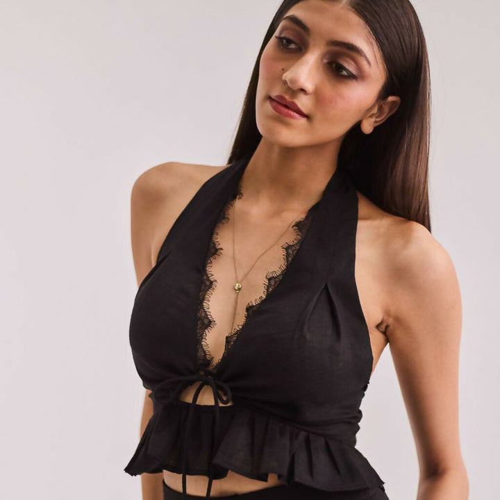 Black Halter Top & Trouser Set