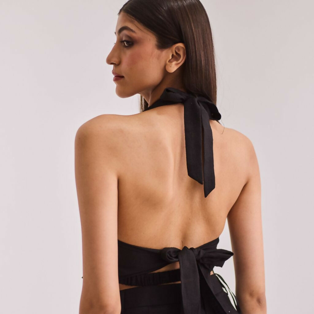 Black Halter Top with Tie-up