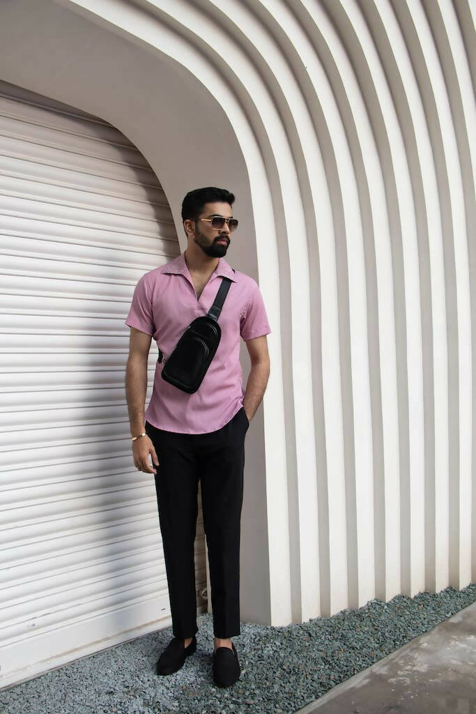 Baby Pink Shirt With Printed Collar