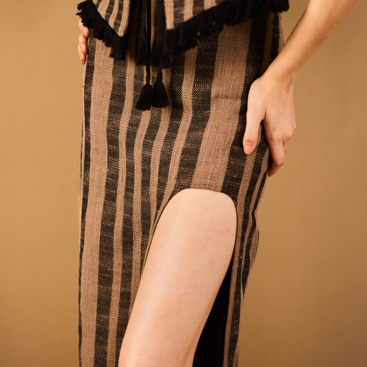 Brown Striped Vest & Maxi Skirt Set