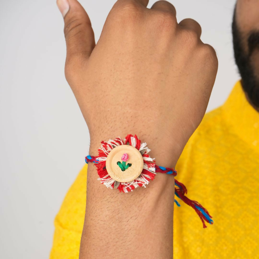 Plantable Rakhi with Embroidered Floral Motif