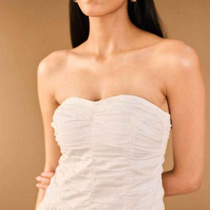White Strapless Midi Dress