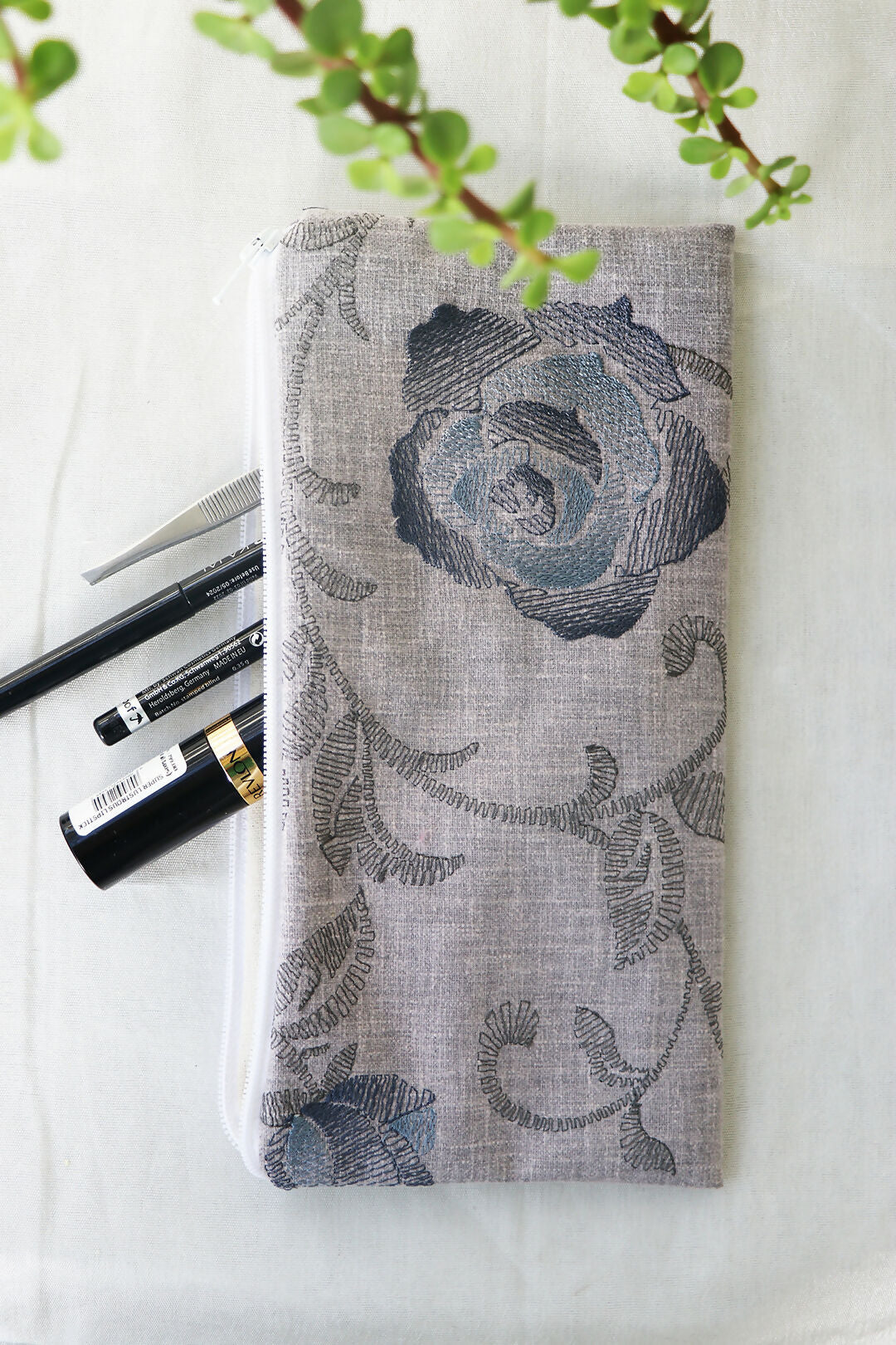 Grey Flora Printed Multipurpose Pouch