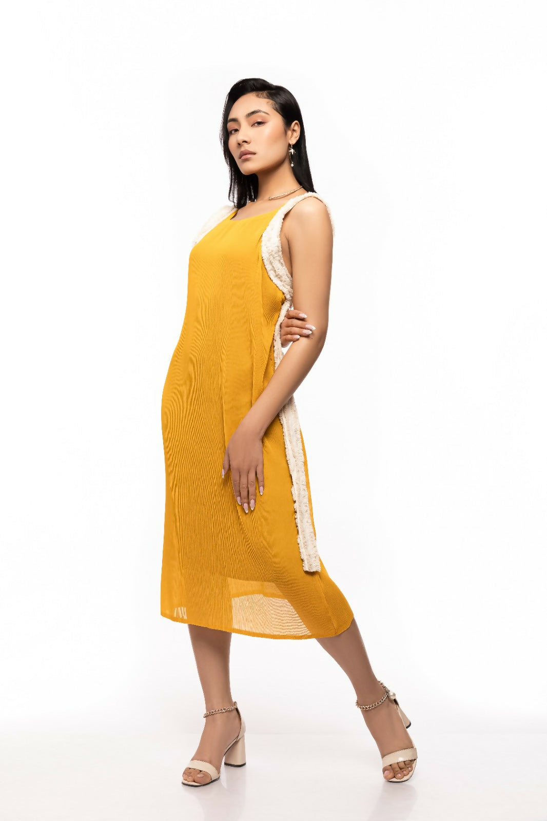 Open Back Pleated Dress - Yellow
